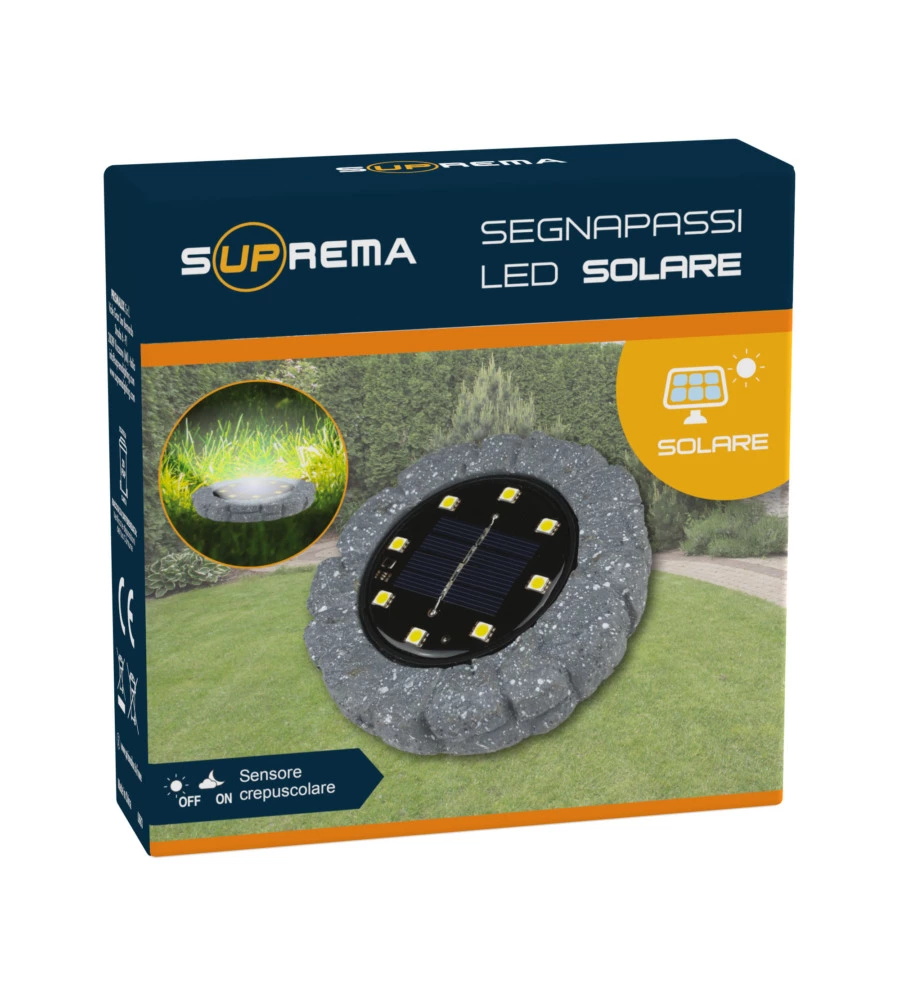 LUCE SOLARE SEGNAPASSI A LED CON EFFETTO PIETRA CON SENSORE - 10 LUMEN - 1.2 V