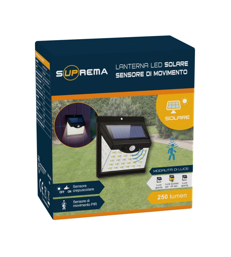 LANTERNA SOLARE LED CON SENSORE DI MOVIMENTO E CREPUSCOLARE - 40 LED