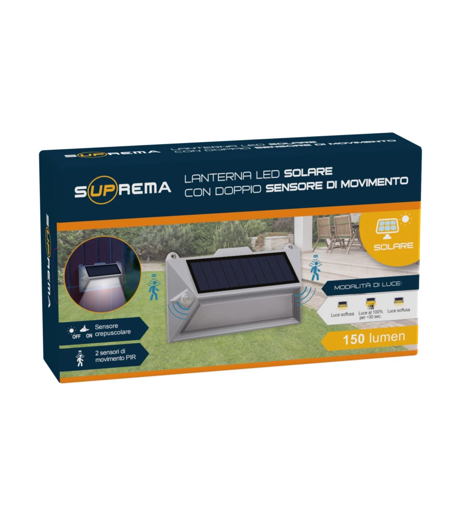 LANTERNA SOLARE LED CON DOPPIO SENSORE DI MOVIMENTO E CREPUSCOLARE - 18 LED