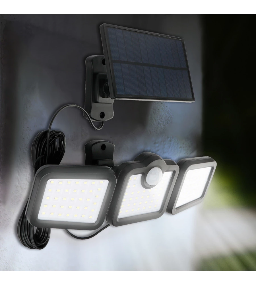 PROIETTORE ORIENTABILE A LED SOLARE - CON 3 PANNELLI - 108 LED