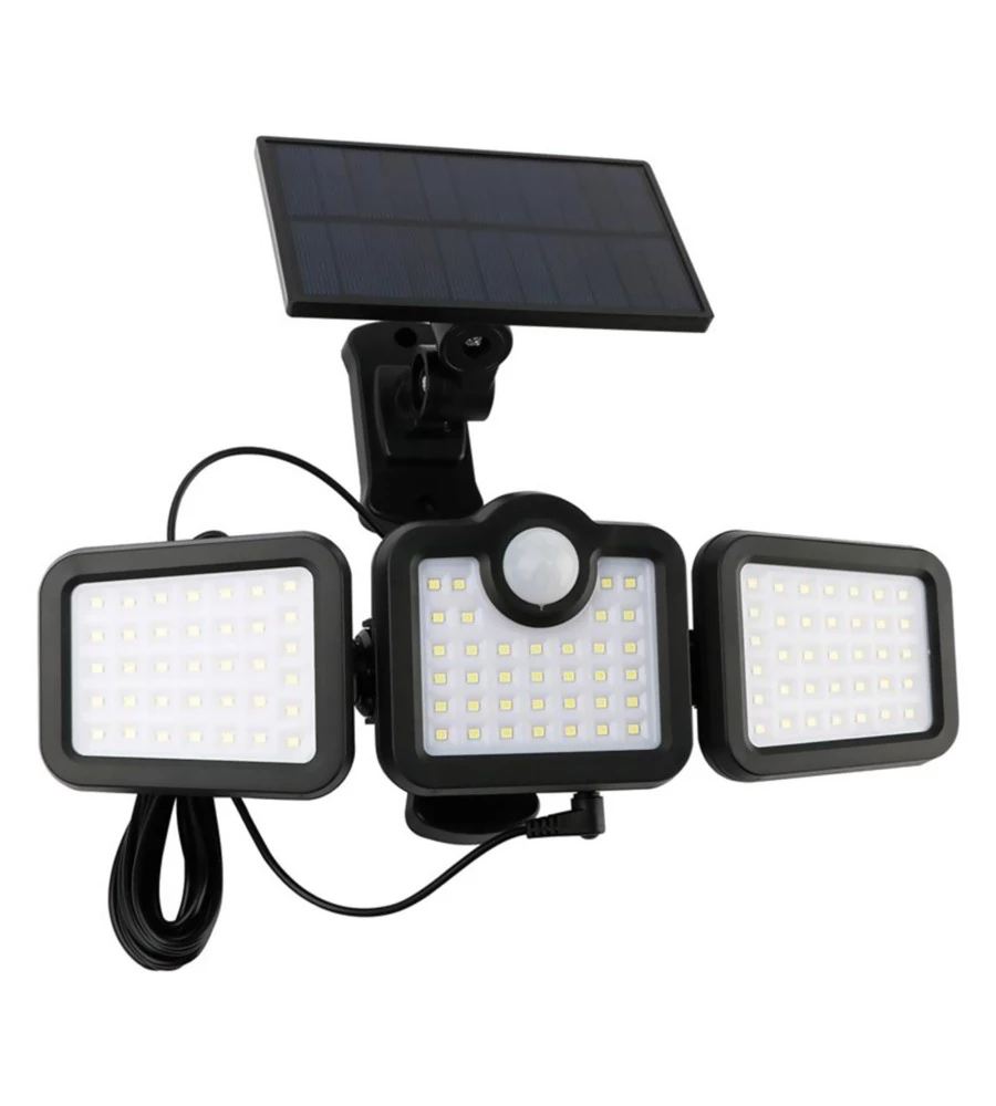PROIETTORE ORIENTABILE A LED SOLARE - CON 3 PANNELLI - 108 LED