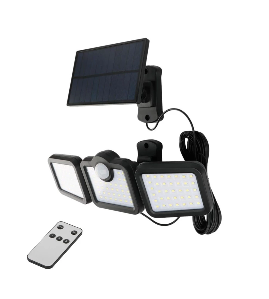 PROIETTORE ORIENTABILE A LED SOLARE - CON 3 PANNELLI - 108 LED