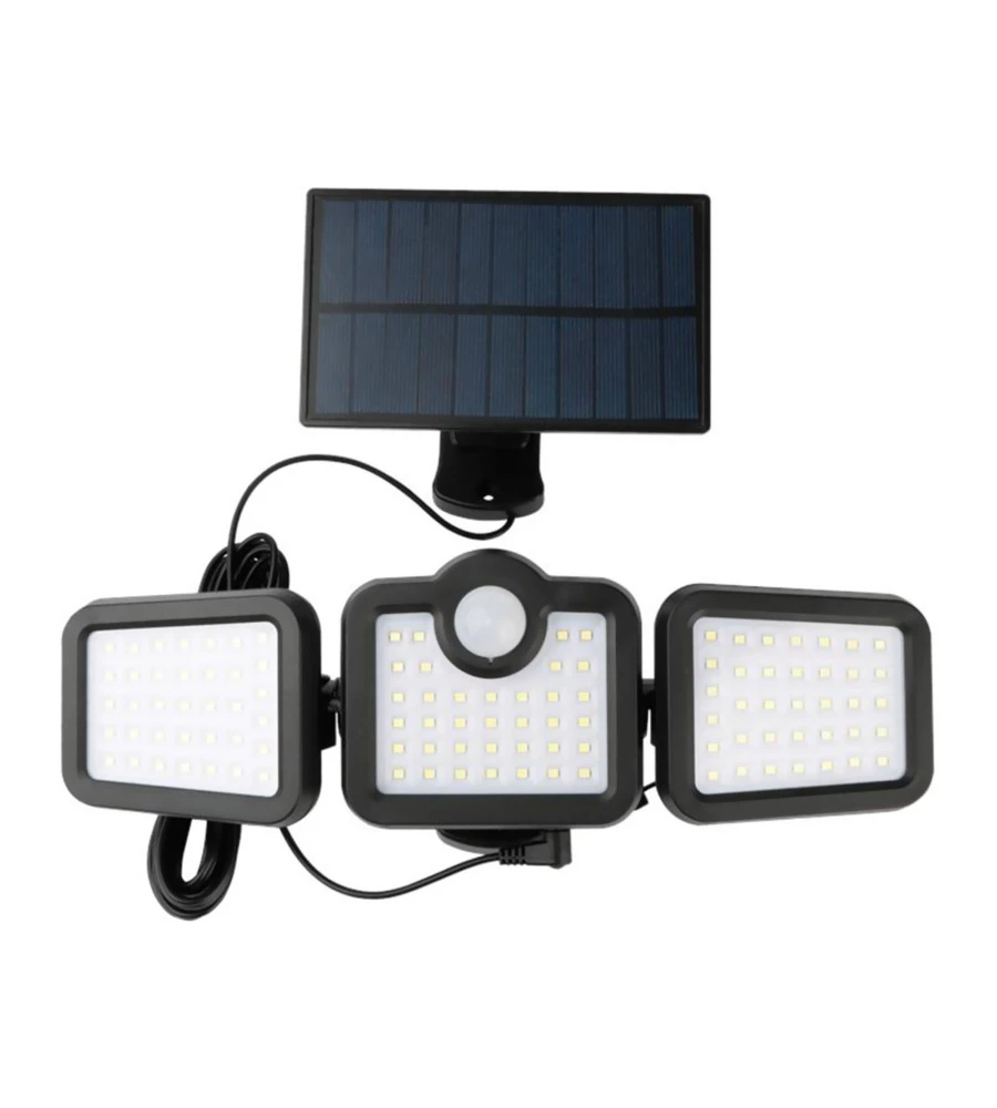 PROIETTORE ORIENTABILE A LED SOLARE - CON 3 PANNELLI - 108 LED