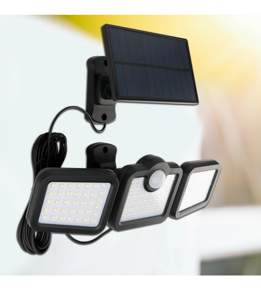 PROIETTORE ORIENTABILE A LED SOLARE - CON 3 PANNELLI - 108 LED