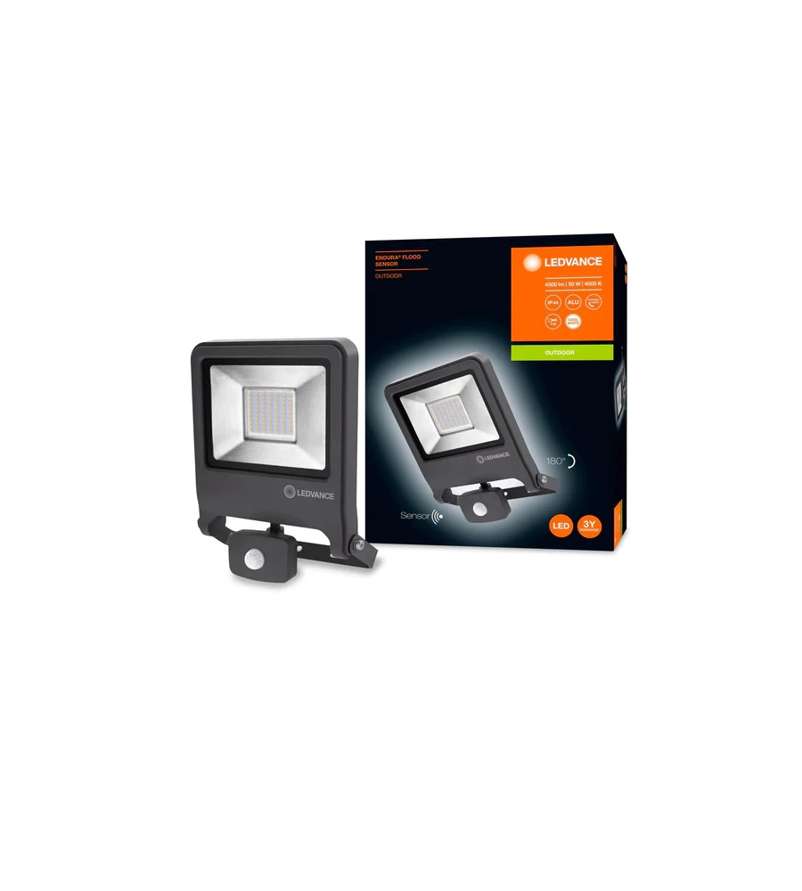PROIETTORE LED DA ESTERNO ESSENTIAL CON SENSORE, 50W 4000K GRIGIO