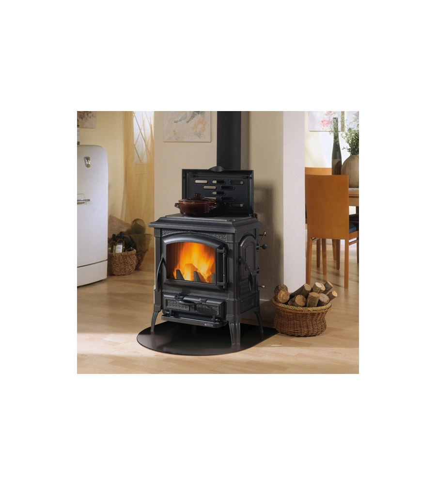 STUFA A LEGNA LA NORDICA + EXTRAFLAME "ISETTA" PIASTRA CON CERCHI NERO 7,3 KW