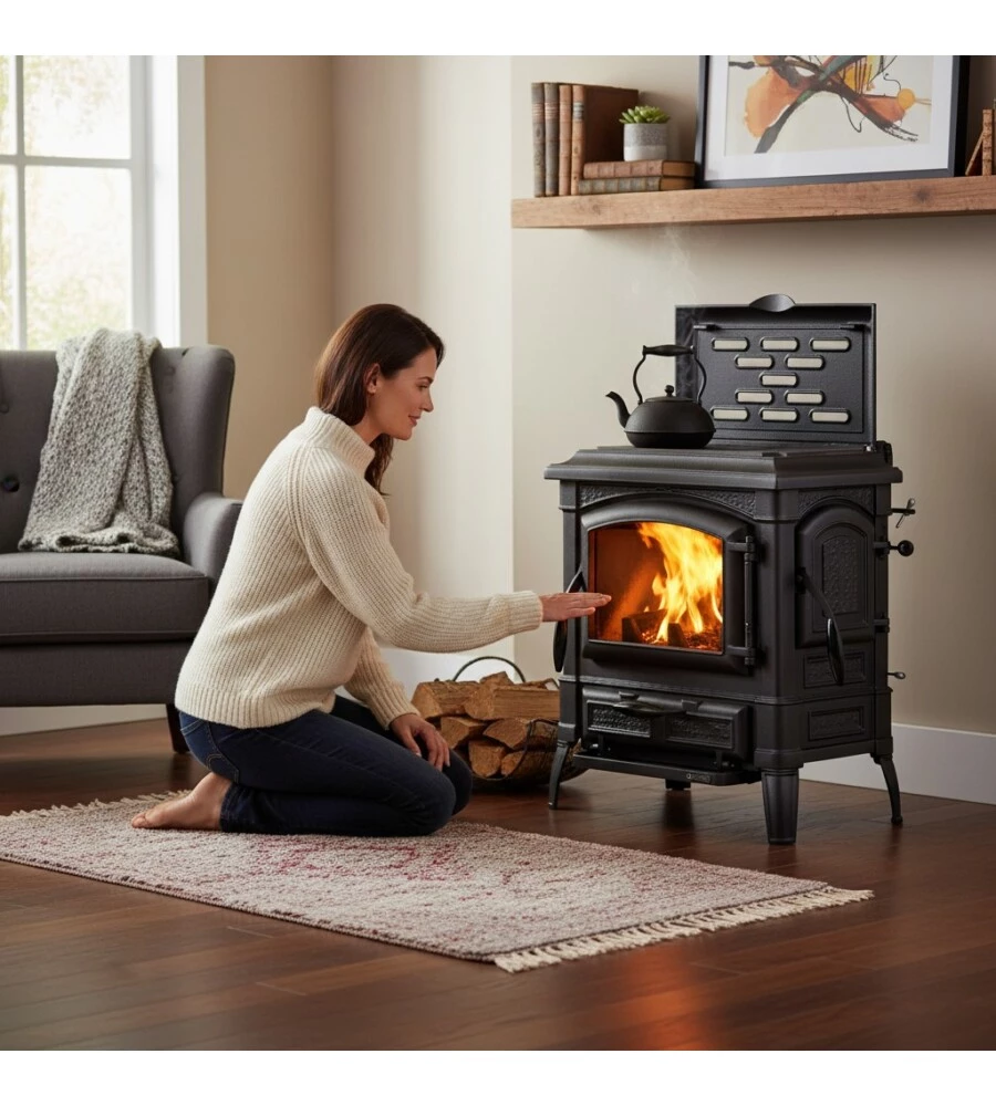 Stufa a legna in ghisa La Nordica Extraflame "Isetta" cerchi nera 8,2 kW