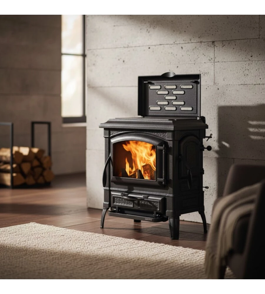 Stufa a legna in ghisa La Nordica Extraflame "Isetta" cerchi nera 8,2 kW