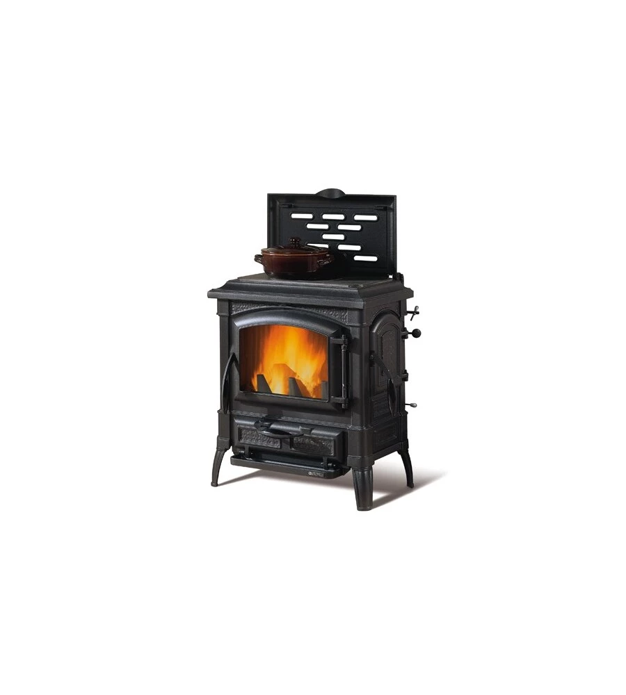 STUFA A LEGNA LA NORDICA + EXTRAFLAME "ISETTA" PIASTRA CON CERCHI NERO 7,3 KW