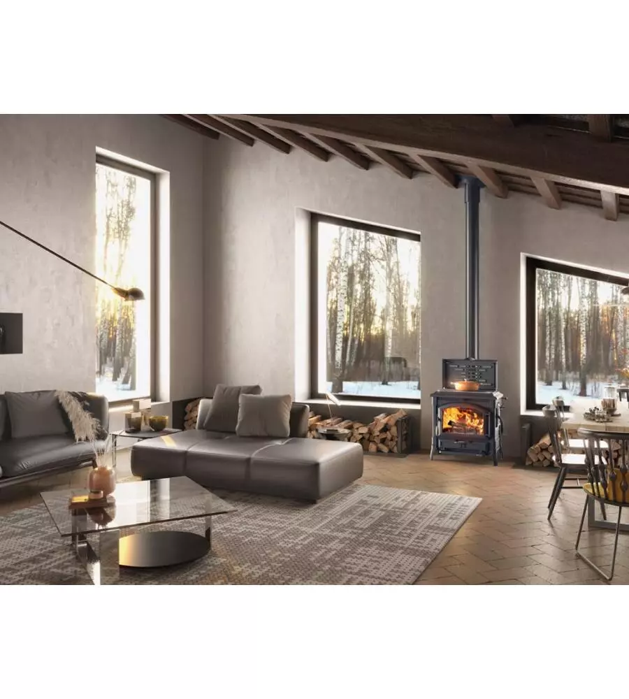 STUFA A LEGNA LA NORDICA + EXTRAFLAME "ISOTTA EVO" PIASTRA CON CERCHI NERO 11,9 KW