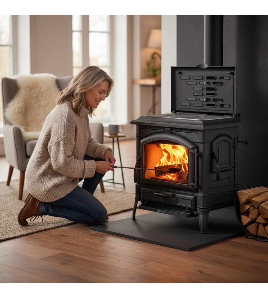 Stufa a legna La Nordica Extraflame "Isotta Evo" piastra con cerchi nero 11 kW