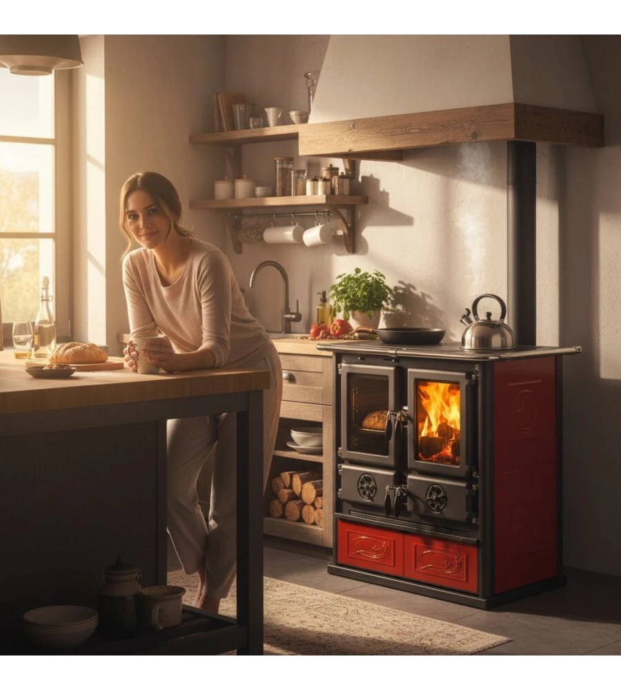 Cucina a legna la Nordica Extraflame "Rosetta Liberty" bordeaux 7,9 Kw