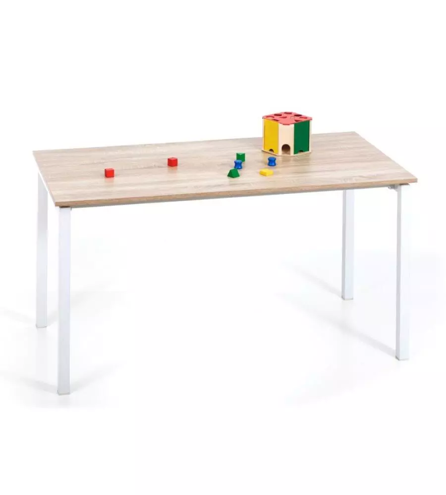 SCRIVANIA "EXPOLER" IN METALLO BIANCO E ROVERE, 140X70X75 CM