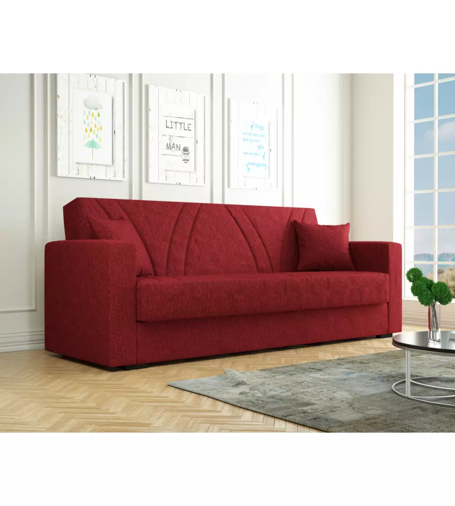 DIVANO LETTO BELLAHOME "IBIZA" 3 POSTI TESSUTO ROSSO, 214X89X81 CM