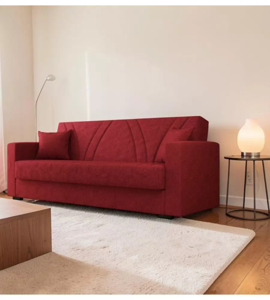 DIVANO LETTO BELLAHOME "IBIZA" 3 POSTI TESSUTO ROSSO, 214X89X81 CM