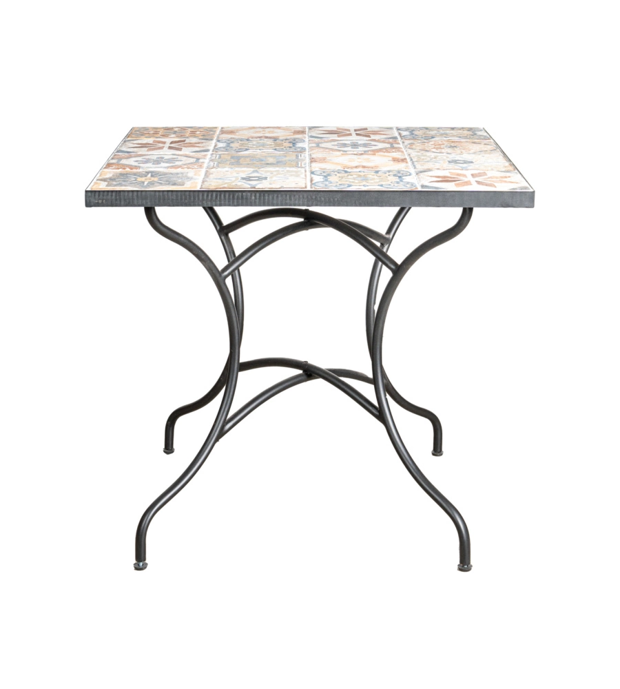 TAVOLO DA ESTERNO EUROGARDEN "POMPEI" IN FERRO CON TOP PIASTRELLE GRES 80X80X75 CM