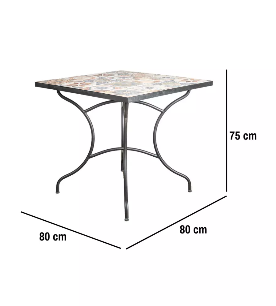 TAVOLO DA ESTERNO EUROGARDEN "POMPEI" IN FERRO CON TOP PIASTRELLE GRES 80X80X75 CM