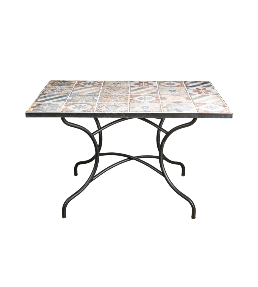 TAVOLO DA ESTERNO EUROGARDEN "POMPEI" IN FERRO CON TOP PIASTRELLE GRES 120X80X75 CM