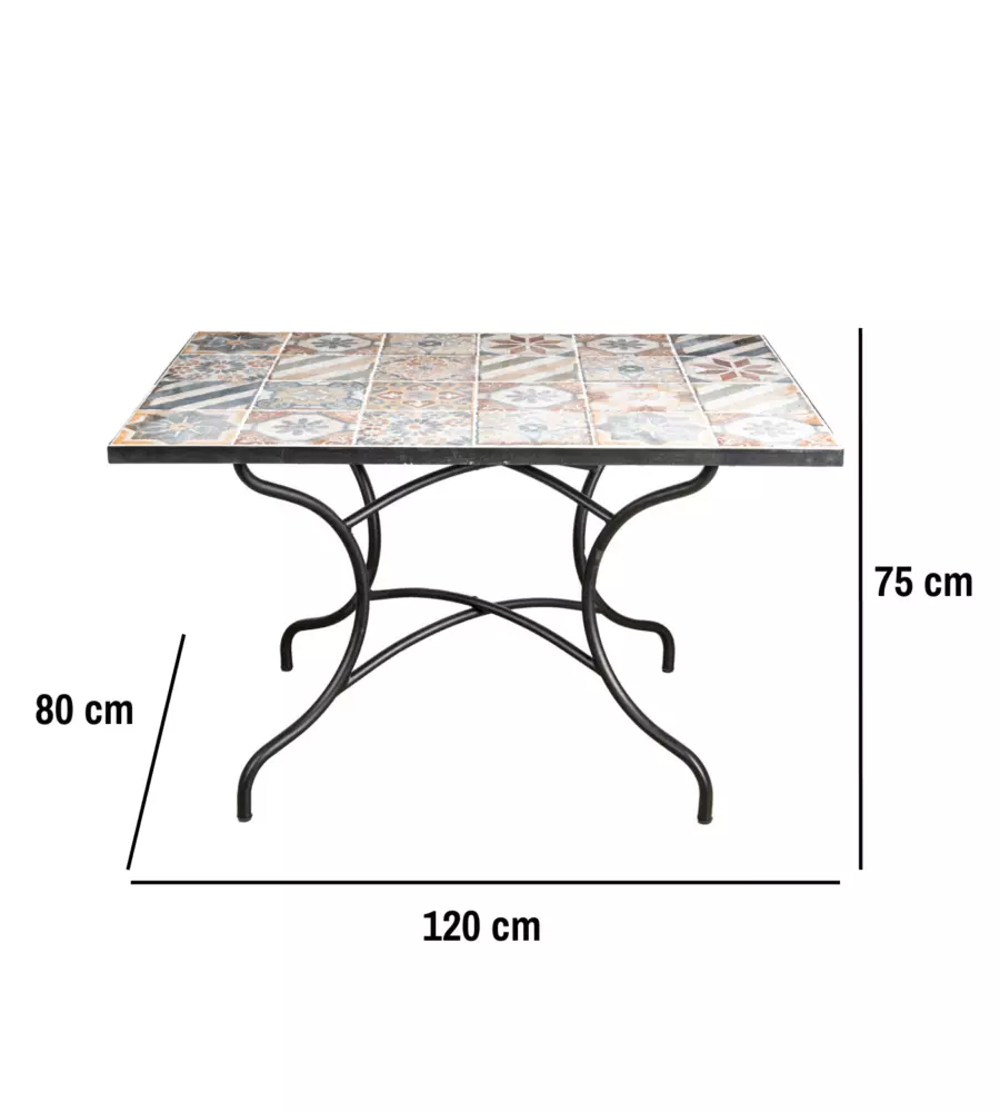 TAVOLO DA ESTERNO EUROGARDEN "POMPEI" IN FERRO CON TOP PIASTRELLE GRES 120X80X75 CM