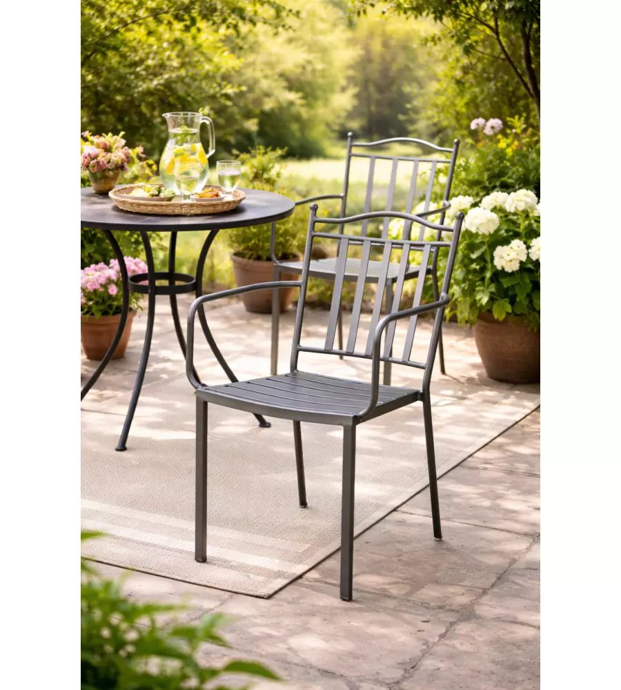 SEDIA DA ESTERNO CON BRACCIOLI EUROGARDEN "CHIOGGIA" IN METALLO 51X53X90 CM