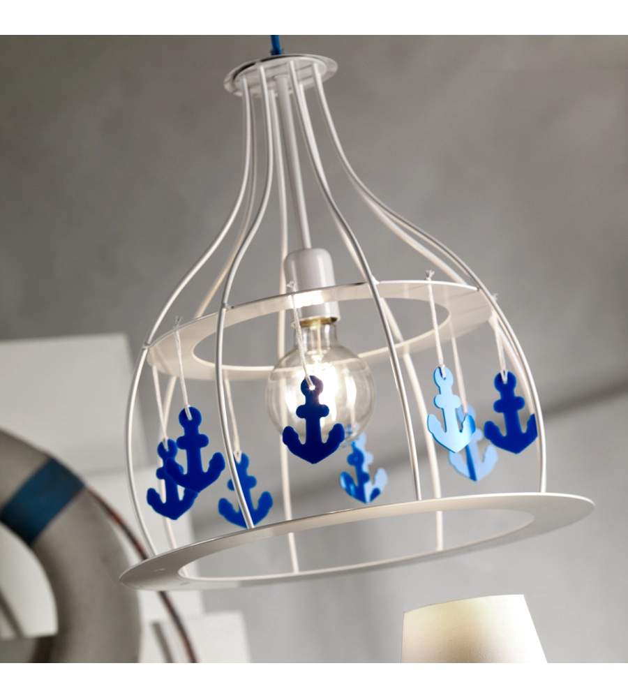 LAMPADA A SOSPENSIONE "ANCORINA" BIANCA E BLU, E27