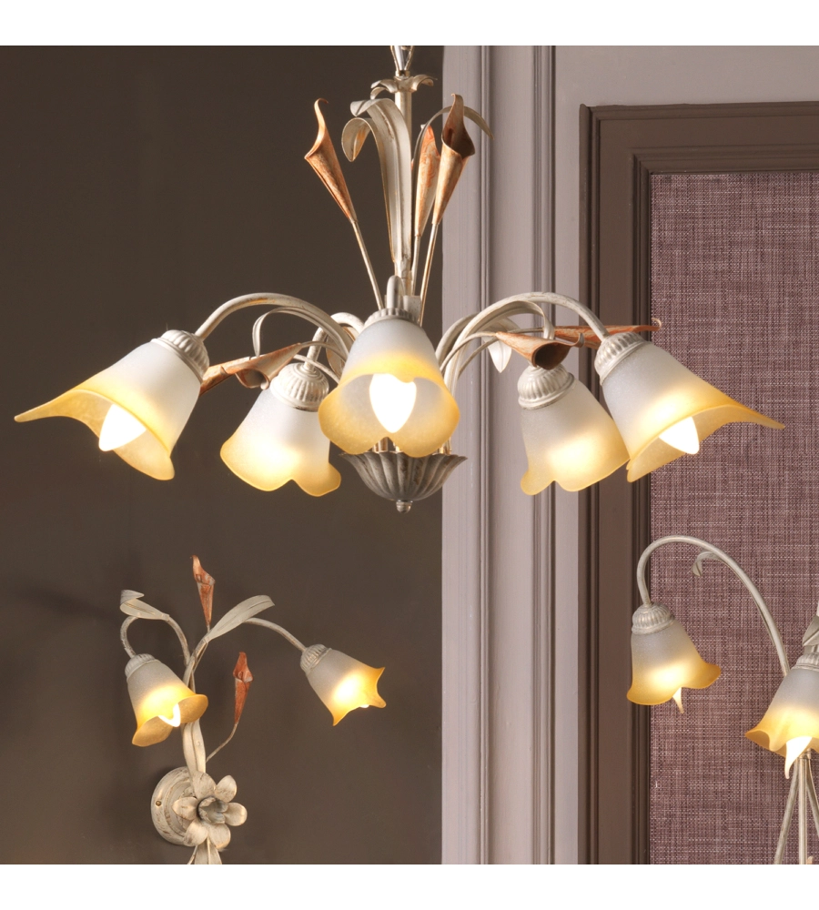 LAMPADARIO 5 LUCI "LUCREZIA" AVORIO, E14