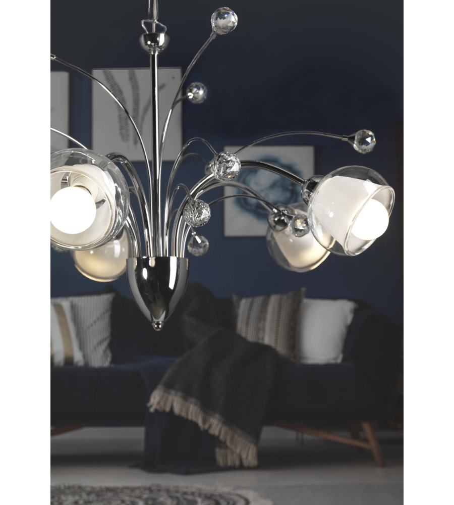 LAMPADARIO "DIAMANTE" IN METALLO CROMATO, E14