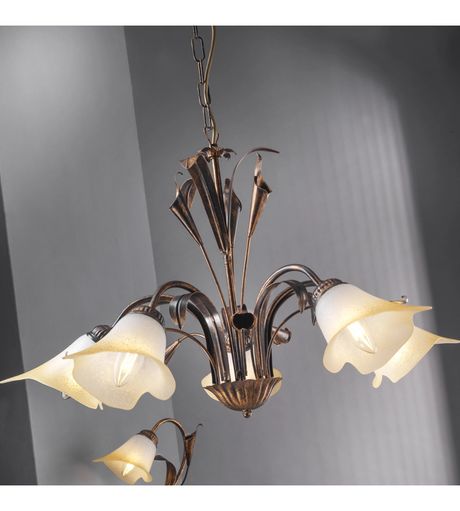 LAMPADARIO "LUCREZIA" 5 LUCI BRONZO, E14