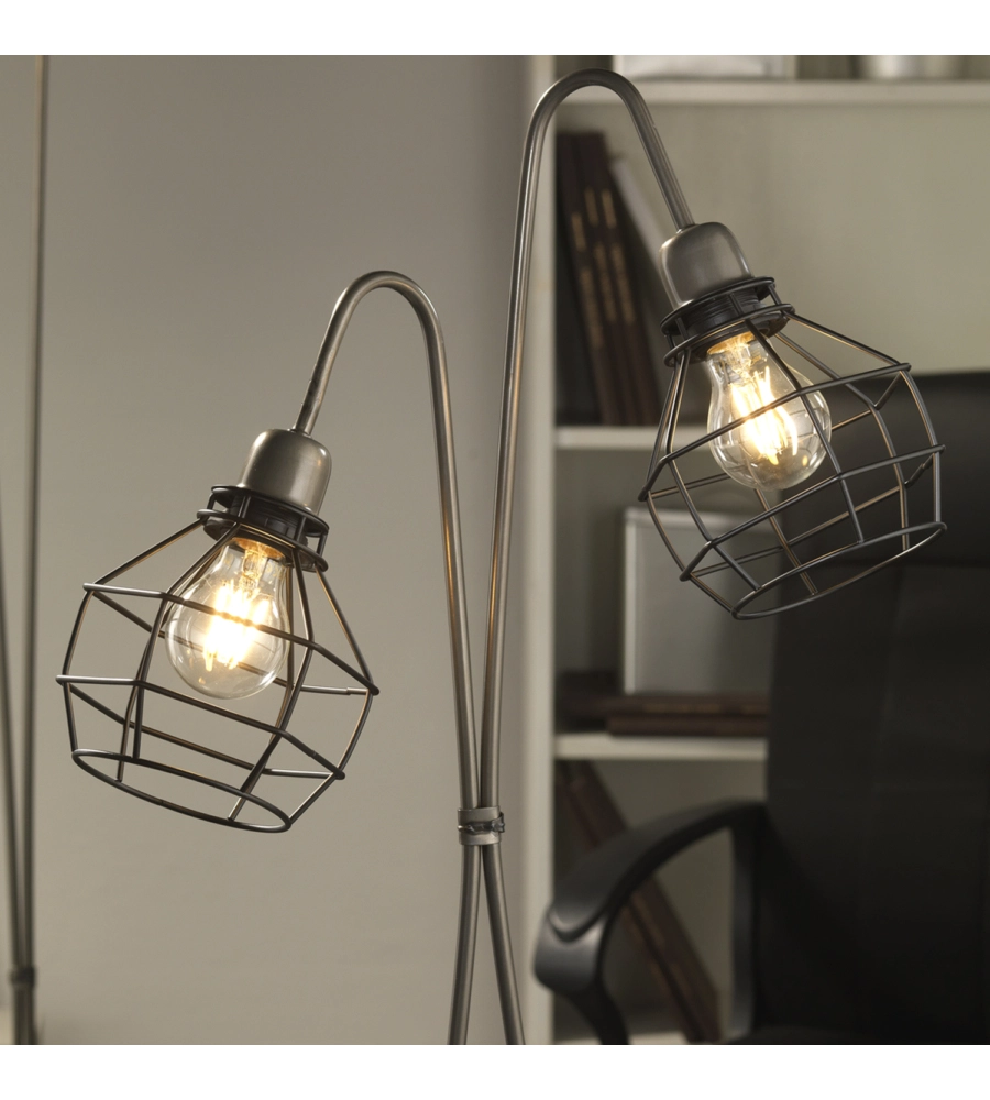 LAMPADA 2 LUCI "GRID" INDUSTRIALE IN METALLO NERO, E27