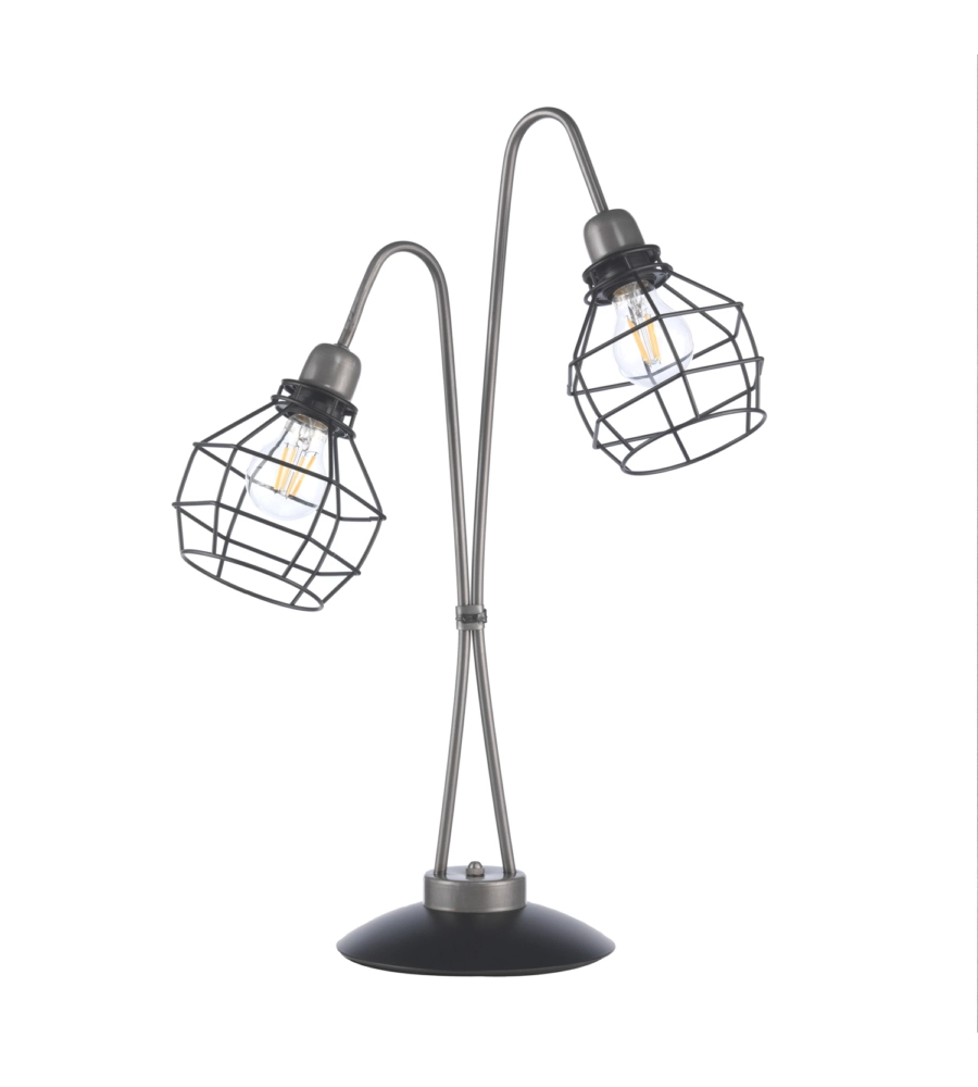 LAMPADA 2 LUCI "GRID" INDUSTRIALE IN METALLO NERO, E27
