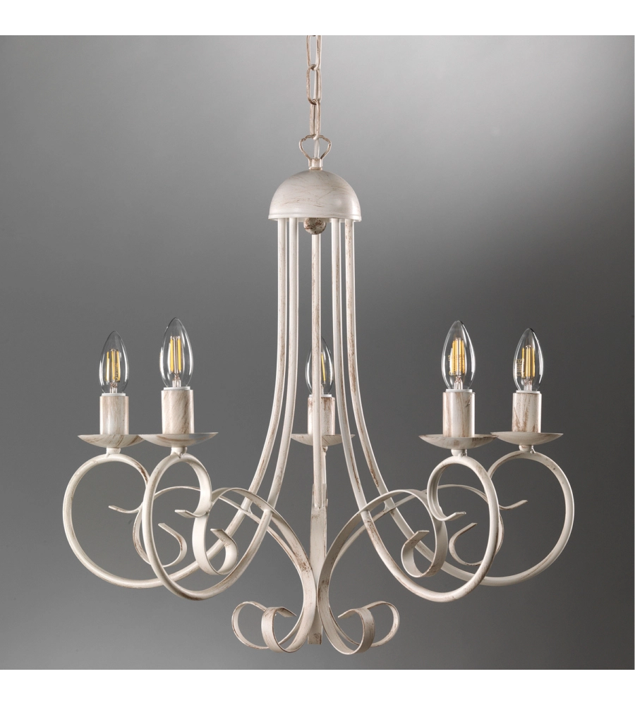 LAMPADARIO "POMPEI" 5 LUCI IN METALLO COLOR AVORIO, E14