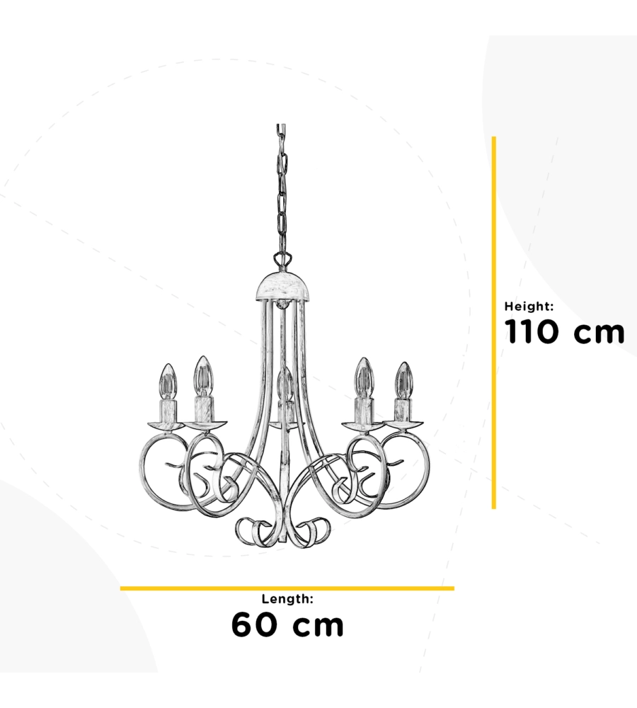 LAMPADARIO "POMPEI" 5 LUCI IN METALLO COLOR AVORIO, E14