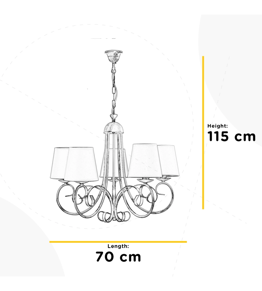 LAMPADARIO "POMPEI" CON 5 PUNTI LUCE IN METALLO, E14