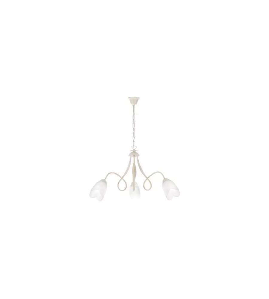 LAMPADARIO 3 LUCI "SHABBY" IN METALLO AVORIO ANTICATO, E14