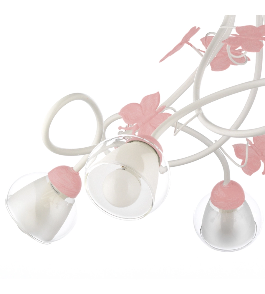 LAMPADARIO 5 LUCI "BUTTERLY" BIANCO E ROSA, E14