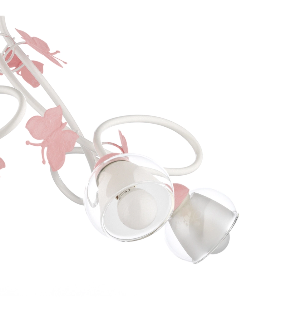 LAMPADARIO 5 LUCI "BUTTERLY" BIANCO E ROSA, E14