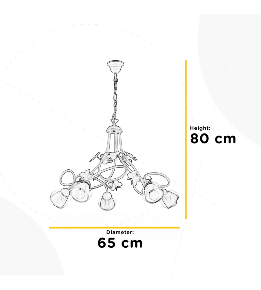 LAMPADARIO 5 LUCI "BUTTERLY" BIANCO E ROSA, E14