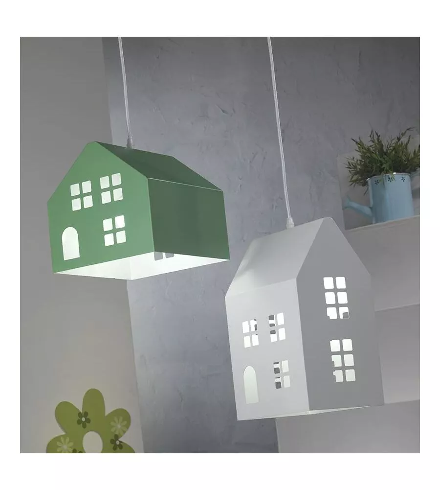 LAMPADA A SOSPENSIONE "CASETTA" IN METALLO VERDE, E27