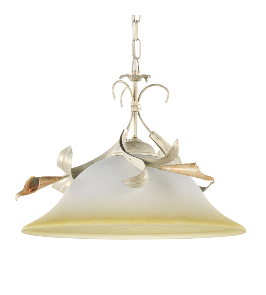 LAMPADARIO A SOSPENSIONE "LUCREZIA" IN METALLO E VETRO COLOR AVORIO, E27