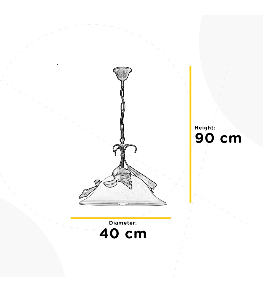 LAMPADARIO A SOSPENSIONE "LUCREZIA" IN METALLO E VETRO COLOR AVORIO, E27