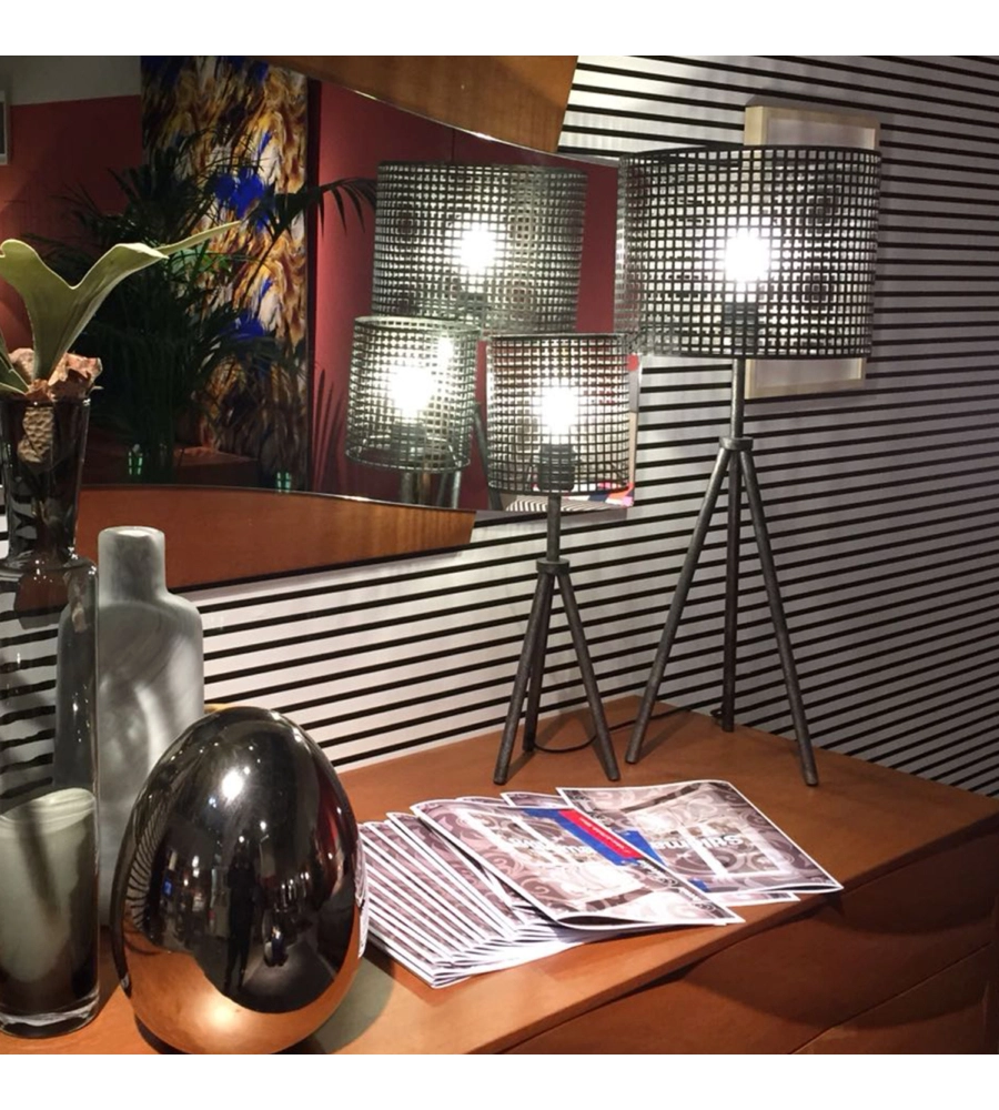 LAMPADA DA TAVOLO "FLAM" IN METALLO GRIGIO, E14