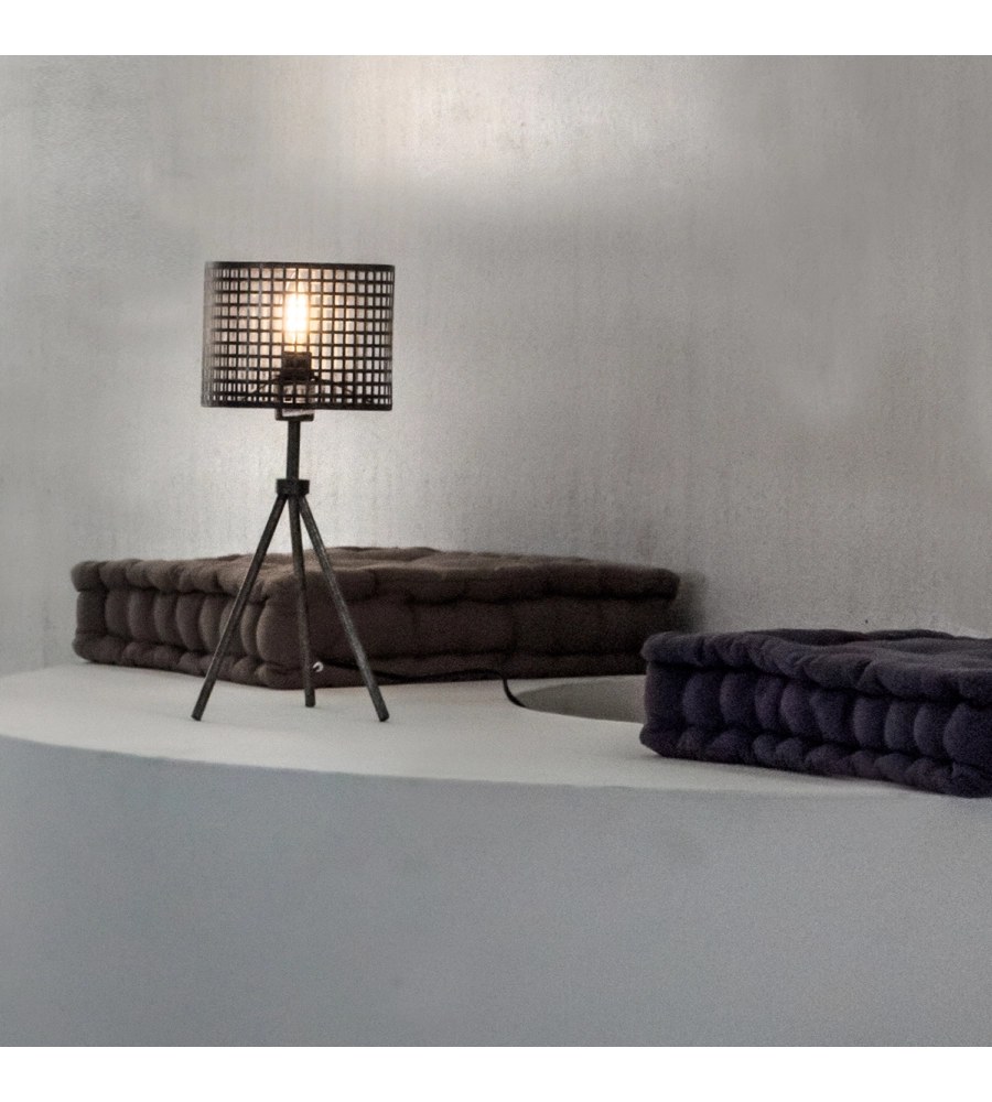 LAMPADA DA TAVOLO "FLAM" IN METALLO GRIGIO, E14
