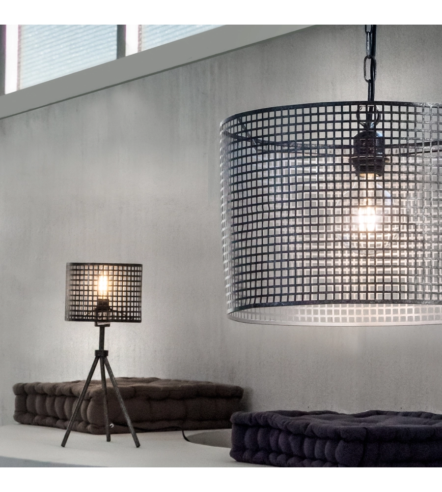 LAMPADA DA TAVOLO "FLAM" IN METALLO GRIGIO, E14