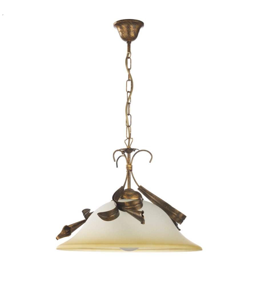 LAMPADARIO A SOSPENSIONE "LUCREZIA" IN METALLO E VETRO COLOR BRONZO, E27