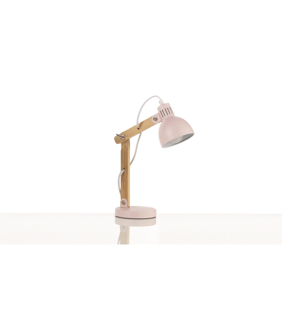 LAMPADA DA TAVOLO "NORA" IN LEGNO E METALLO ROSA, E14