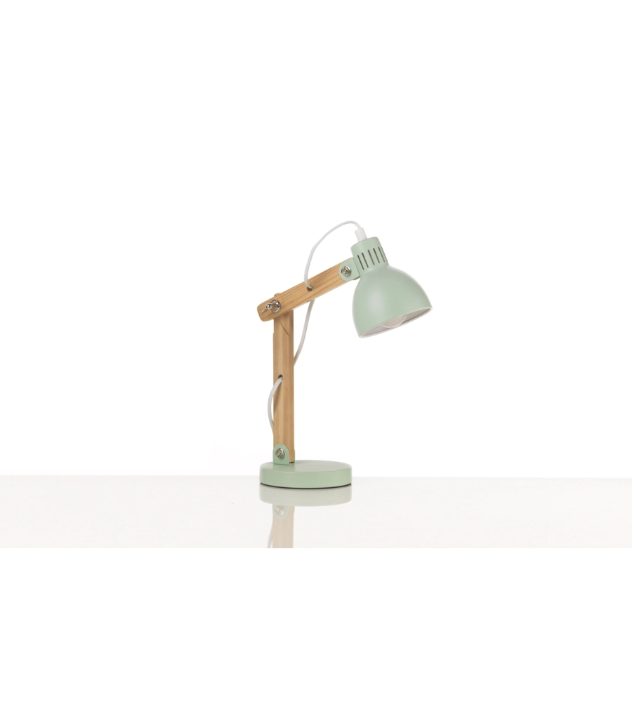 LAMPADA DA TAVOLO "NORA" IN LEGNO E METALLO VERDE, E14