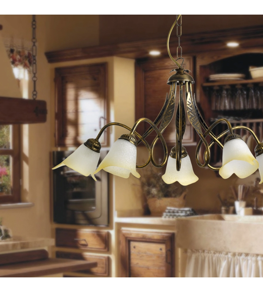 LAMPADARIO 5 LUCI IN METALLO COLOR BRONZO, E14