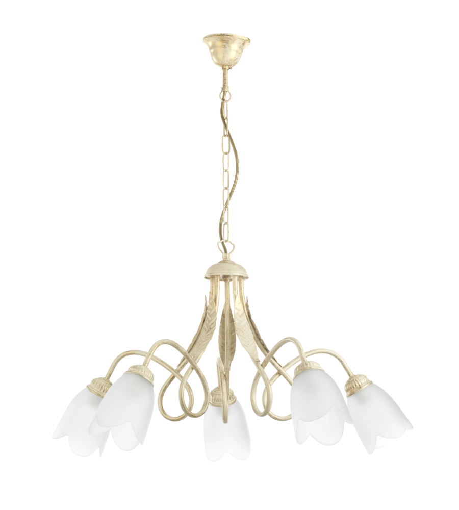 LAMPADARIO "SHABBY" 5 LUCI METALLO COLOR AVORIO, E14