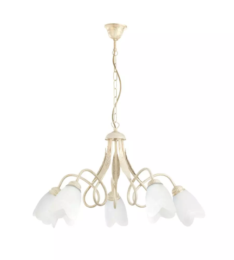 LAMPADARIO "SHABBY" 5 LUCI METALLO COLOR AVORIO, E14