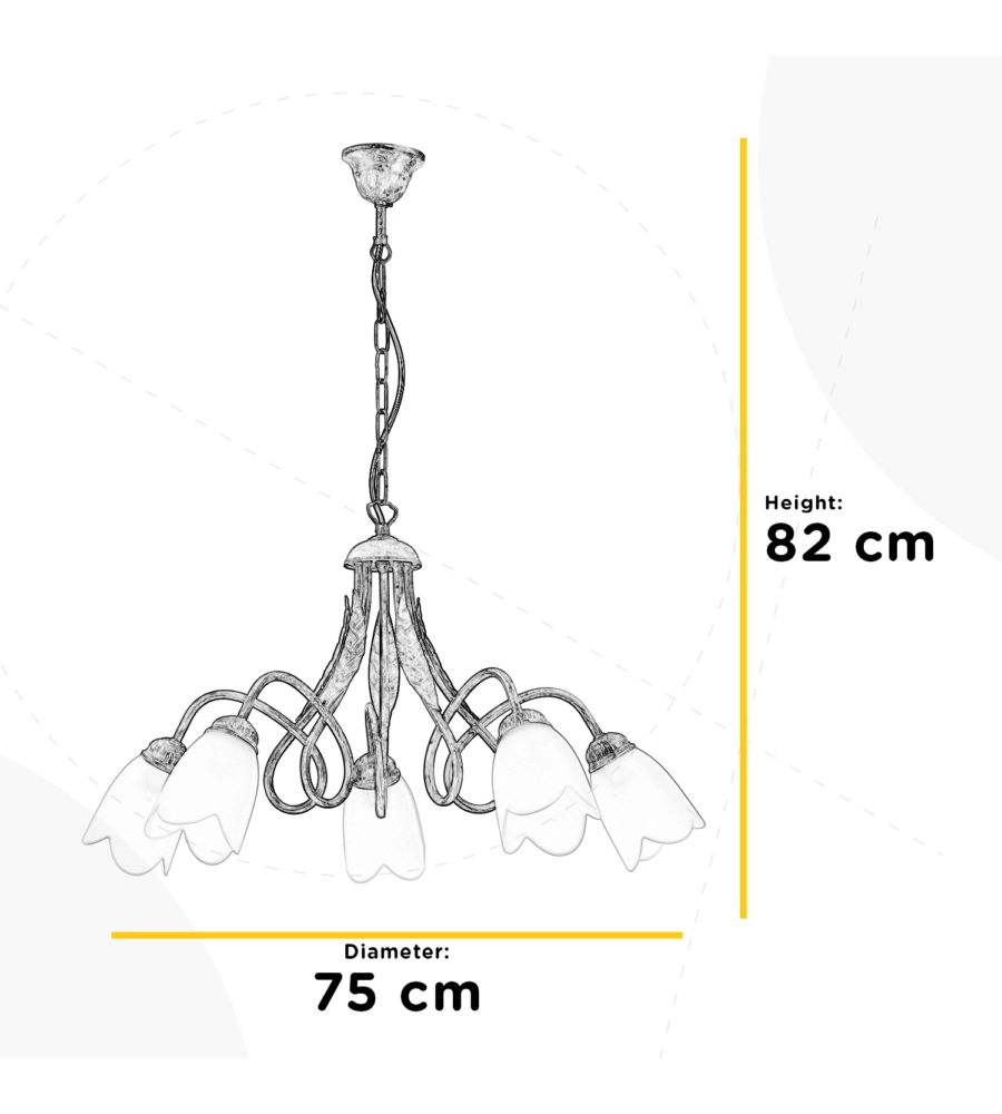 LAMPADARIO "SHABBY" 5 LUCI METALLO COLOR AVORIO, E14